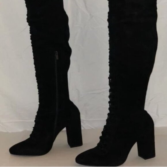 38 US 7.5 ❤️LE SILLA ITALY LEATHER SUEDE STRETCH OVER KNEE HIGH HEELS TALL BOOTS - Picture 4 of 14